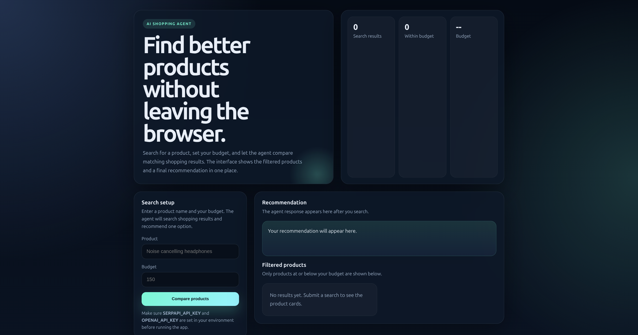 AI Shopping Agent interface